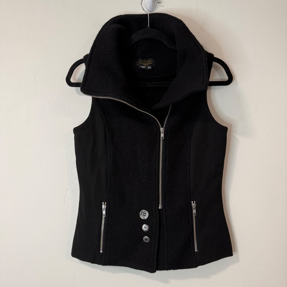 Icelandic Design Womens Vest XS Black Excellent Wool Blend Asymmetrical Zip
